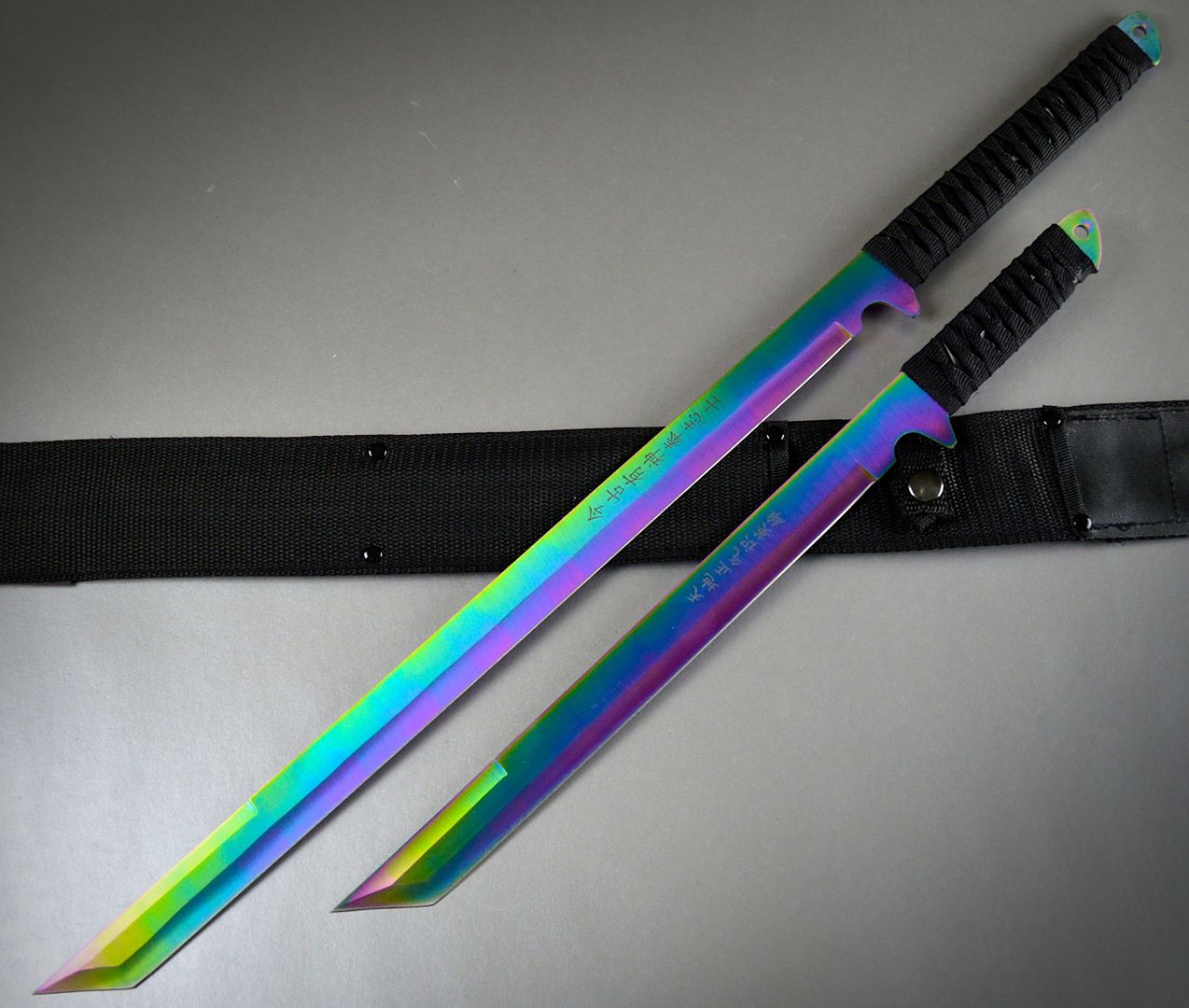 27 18 Ninja Samurai Rainbow Full Tang Sword Set Machete W Shoulder 3228