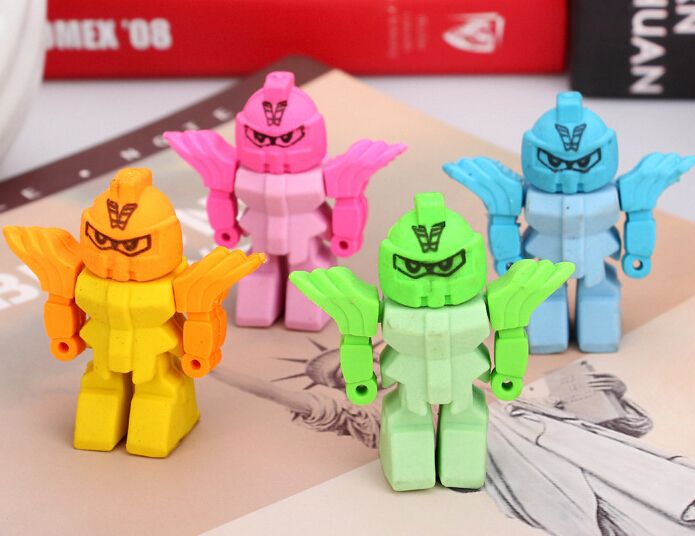 2 x Novelty Removable Robot shape Eraser Rubber Stationery Kid Gift