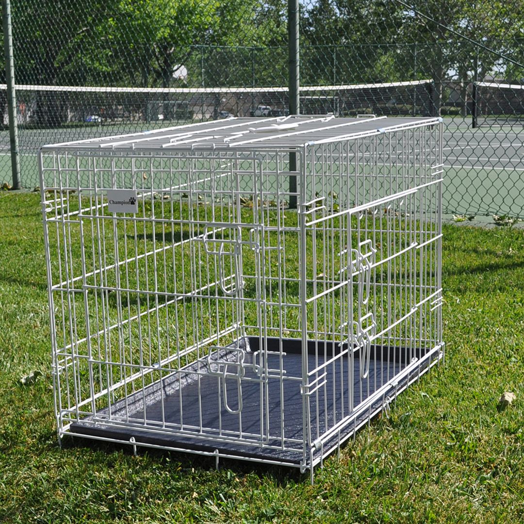 Foldable Wire White 48" 3 Door Dog Cage Crate Kennel with Metal Tray