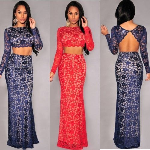 lace crop top and maxi skirt set