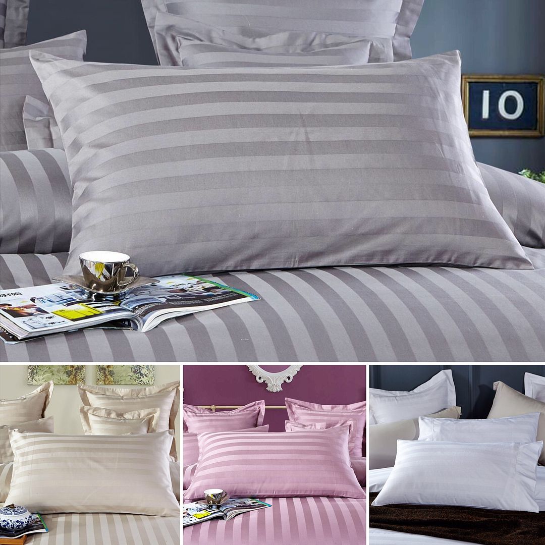 New Pair of 100 cotton Pillowcases Sateen Striped Standard Pillow